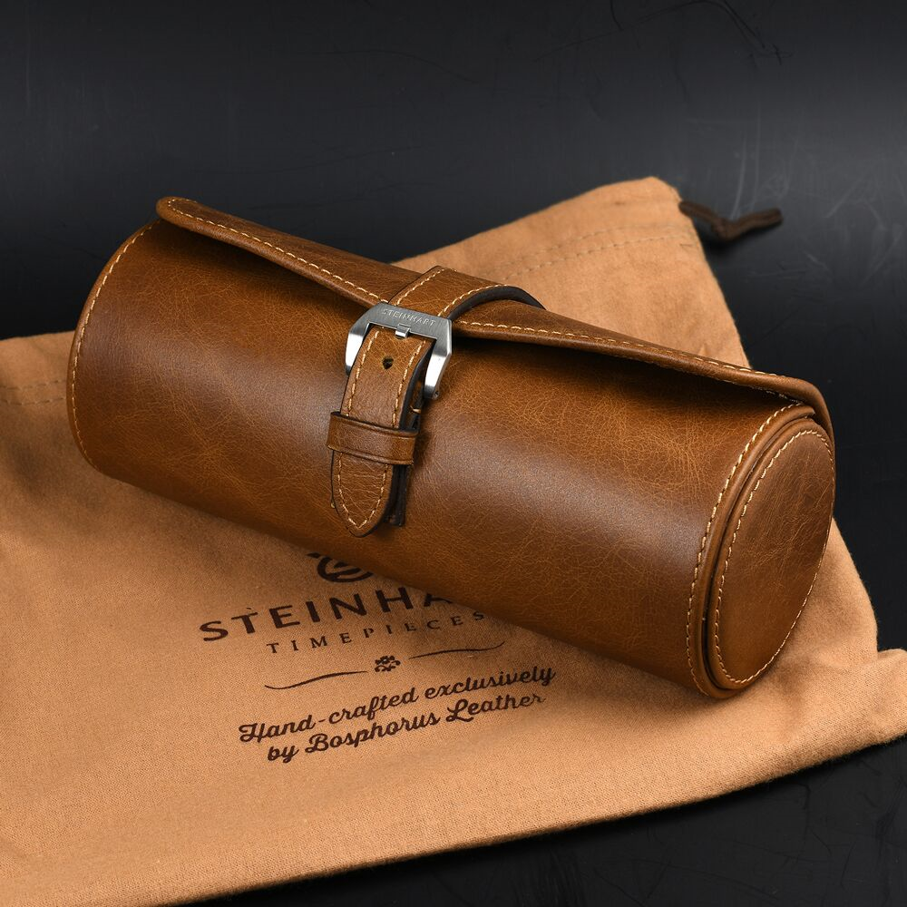 Leather roll brown for three watches