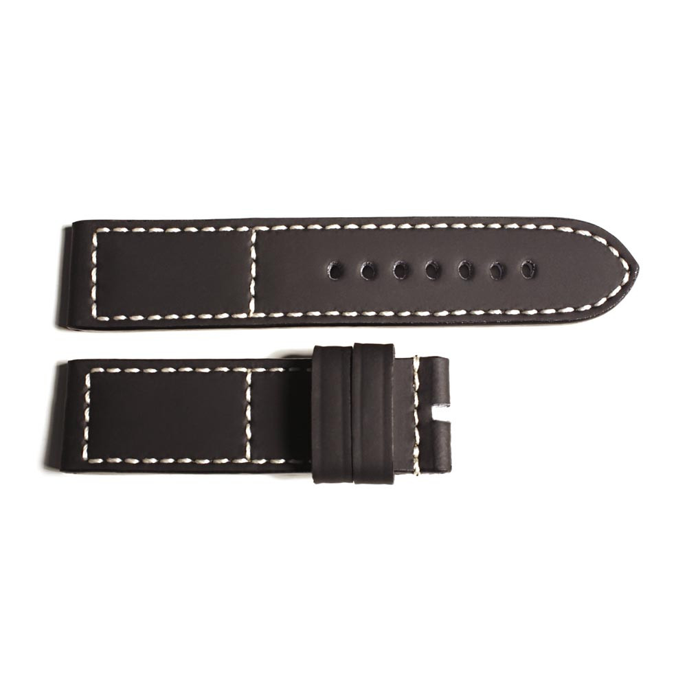 Leather Strap black-white with rubber coating, size S