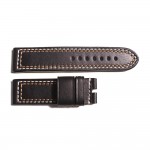 Leather Strap black with contrast stitching white/orange, size M