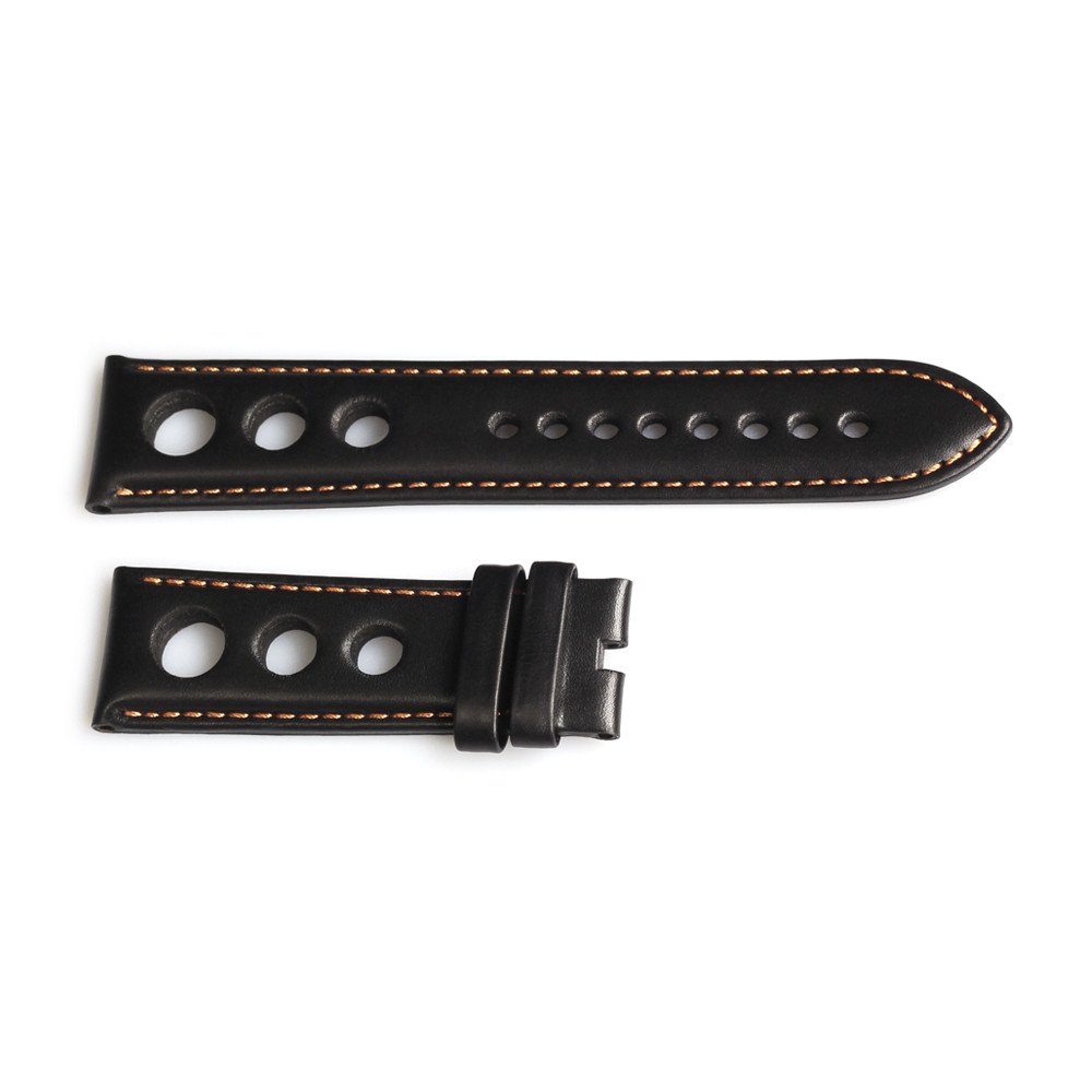 Racing strap black with contrast stitching orange, size S